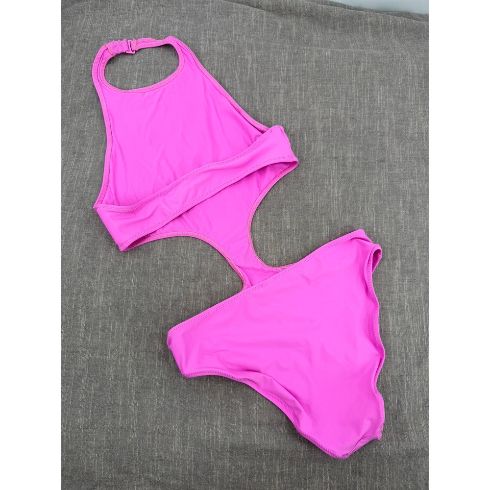 SKIMS Recycled Swim Halter Monokini Cutout One Piece Neon Orchid Pink Sz S NWT